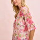 BiBi Floral Print Short Sleeves Boxy Mesh Top in pink blossoms