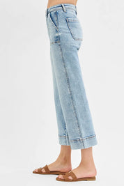 RISEN Full Size High Rise Crop Wide Front Seam Detailed Jeans | Jeans Daverri Fashions