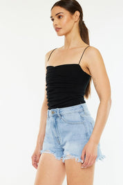 Kancan Raw Hem Distressed High Waist Denim Shorts | Denim Shorts Daverri Fashions