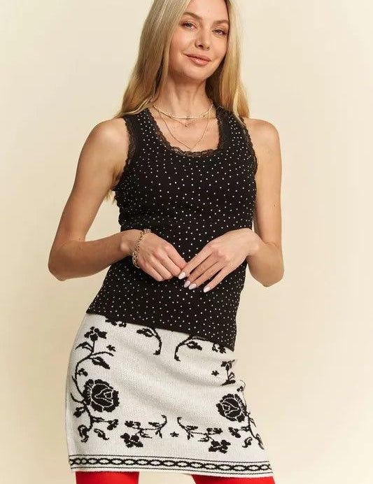 Davi & Dani Rhinestone Lace Trim Detail Tank | Tank Tops Daverri Fashions