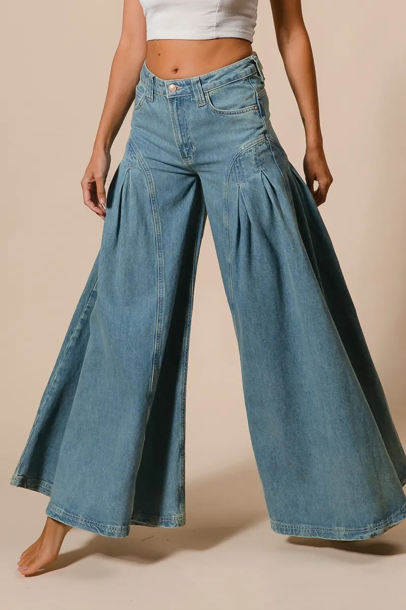 BiBi Pleated Detail Wide Jeans DENIM Jeans