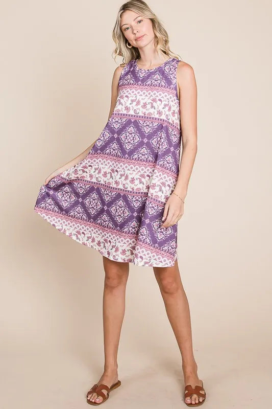 BOMBOM Bohemian Print Sleeveless Dress