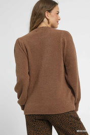 Umgee Textured Long Sleeve Sweater with Ribbed Trim | Sweaters Daverri Fashions