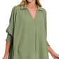 Zenana Airflow Collar Tee with Smocked Sleeve Band Top