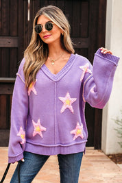 Aubrey Brushed Star Oversize Sweater | Daverri Fashions