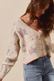 SO ME Floral Pattern Long Sleeve Button Sweater Cardigan | Cardigans Daverri Fashions