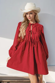 Red Double Take Christmas Front Tied Long Sleeve Mini Dress | Mini Dresses Daverri Fashions