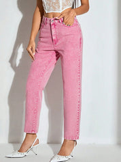 High-Waisted Wash Straight Leg Jeans | Jeans Daverri Fashions