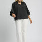 Umgee Full Size Textured Notched Balloon Sleeve Blouse Plus Size - DAVERRI FASHIONS