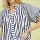 Umgee blue and white striped top with ruffled short flutter sleeves