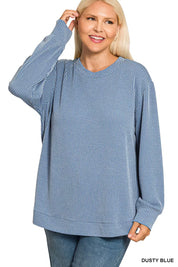 Zenana Full Size Raised Rib Round Neck Long Sleeve Top Plus Size | Daverri Fashions