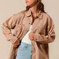 SO ME Faux Sued Snap Shacket with Collar and Pockets