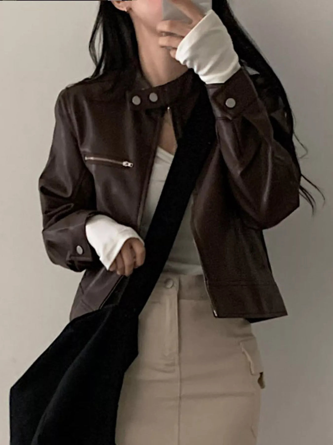 Cropped Zip Up Faux Leather Jacket | Jackets Daverri Fashions