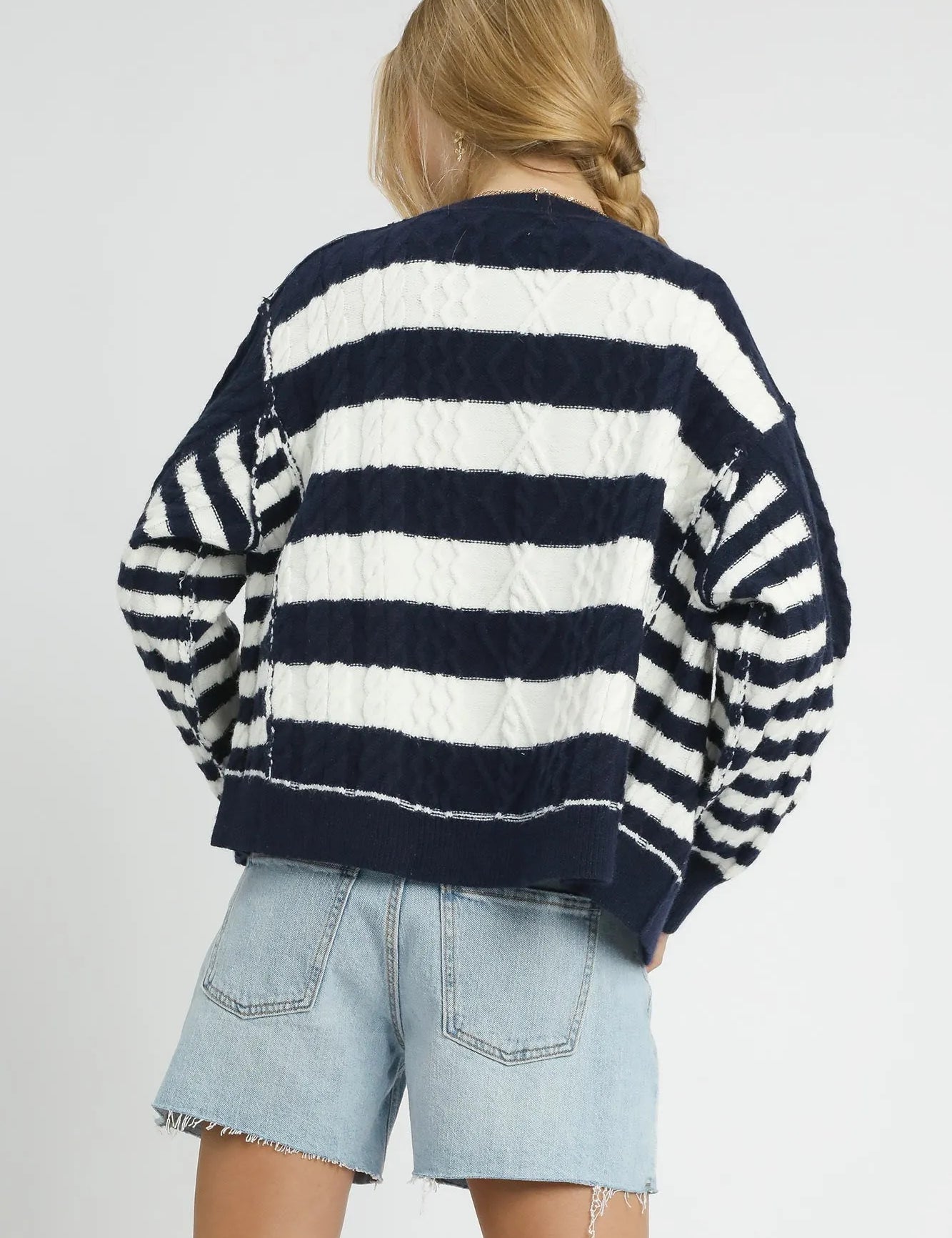 Umgee Cable-Knit Stripe Button-Up Cardigan | Cardigans Daverri Fashions