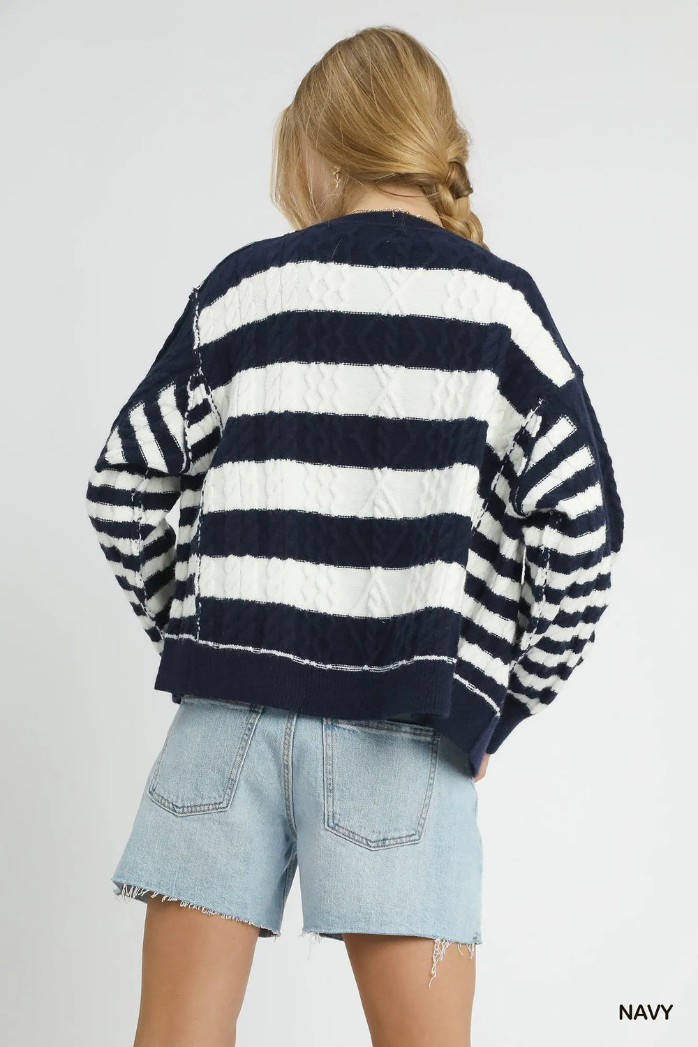 Umgee Cable-Knit Stripe Button-Up Cardigan | Cardigans Daverri Fashions