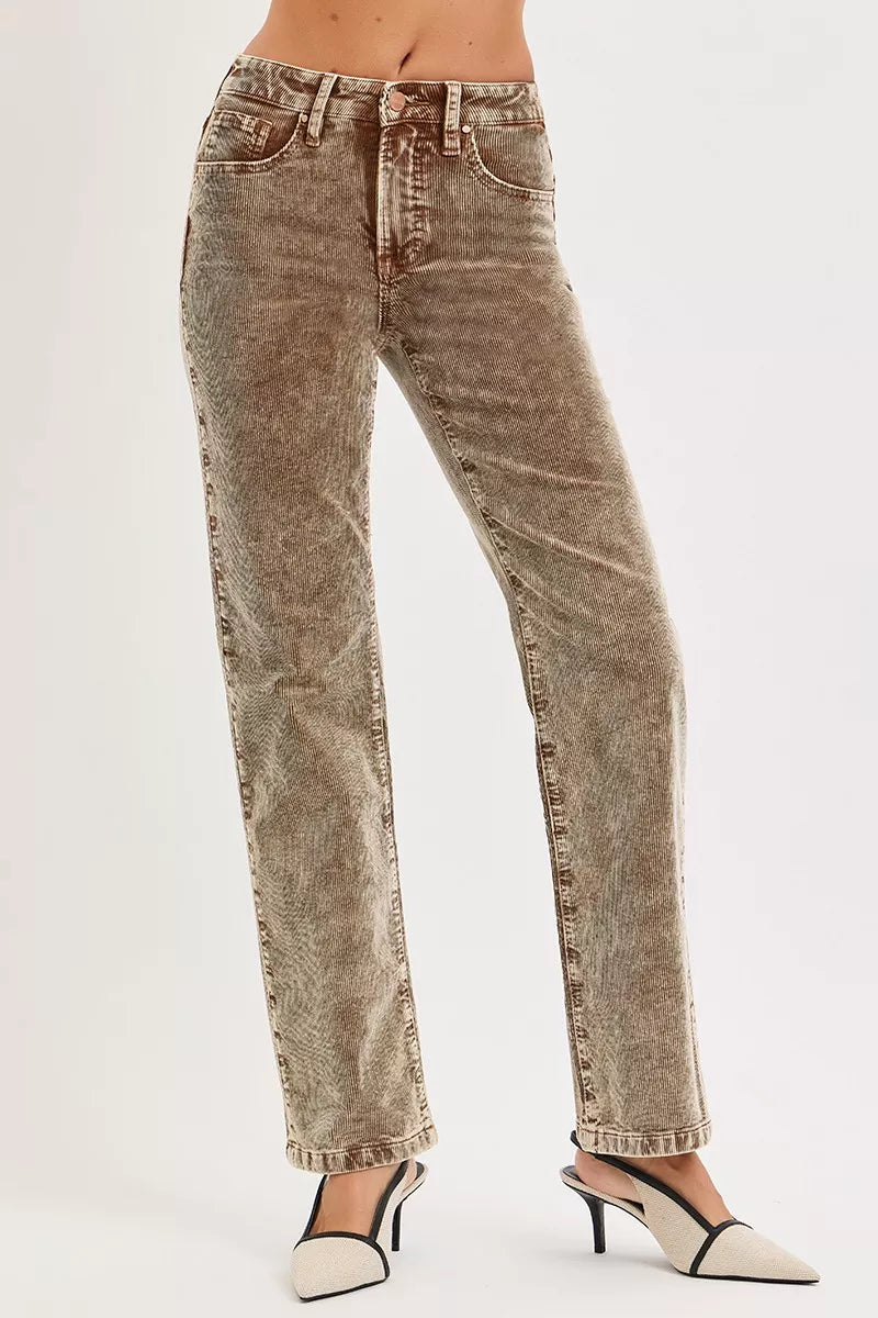 RISEN Tummy Control Mid Rise Straight Leg Corduroy Pants | Pants Daverri Fashions