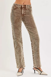 RISEN Tummy Control Mid Rise Straight Leg Corduroy Pants | Pants Daverri Fashions