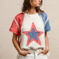 BiBi Fourth of July T-shirt with white body, red blue star sleeves