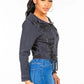 American Bazi Off Shoulder Lace Up Denim Jacket - DAVERRI FASHIONS