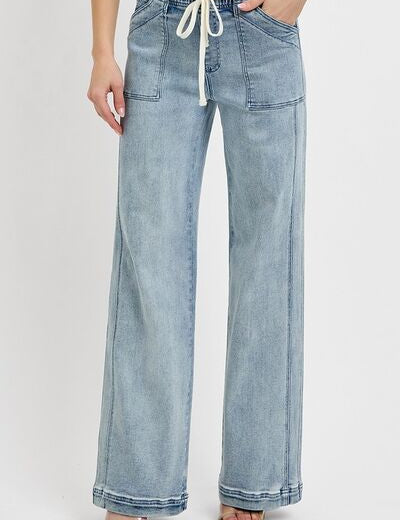 RISEN Full Size Straight Leg Jeans with Pockets Plus Size