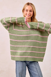 BiBi Striped Long Sleeve Sweater | Sweaters Daverri Fashions