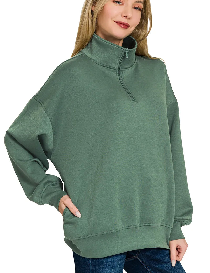 DK FOREST Zenana Scuba Quarter-Zip Sweatshirt | Sweatshirts Daverri Fashions