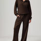 Daverri Relaxed Fit brown quarter-zip cropped hoodie and wide-leg pants set