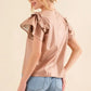 And The Why Faux Leather Ruffle Sleeves V Neck Top - DAVERRI FASHIONS