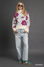 Umgee Floral Patterned Mock Neck Sweater | Sweaters Daverri Fashions