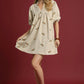Umgee Corduroy Babydoll Dress with Floral Embroidery