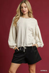 Umgee Linen Long Sleeve Top with Drawstring - DAVERRI FASHIONS