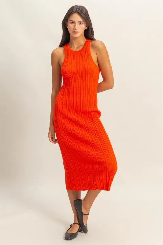 HYFVE Round Neck Bodycon Ribbed Knit Dress Midi Dresses