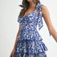 MABLE Floral Print Shoulder Tie Layered Mini Dress