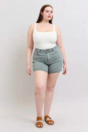 Judy Blue Full Size Hw Garment Dyed & Back Pkt Embroidery Shorts Plus Size | Daverri Fashions