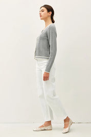 Be Cool Cable Knit Long Sleeve Contrast Edge Cardigan | Cardigans Daverri Fashions