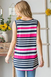 Heimish Full Size Striped Twist Knot Round Neck Tank | Daverri Fashions