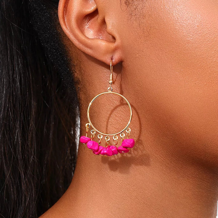 18K Gold-Plated Hoop Earrings with Tassel Beads | Earrings Daverri Fashions