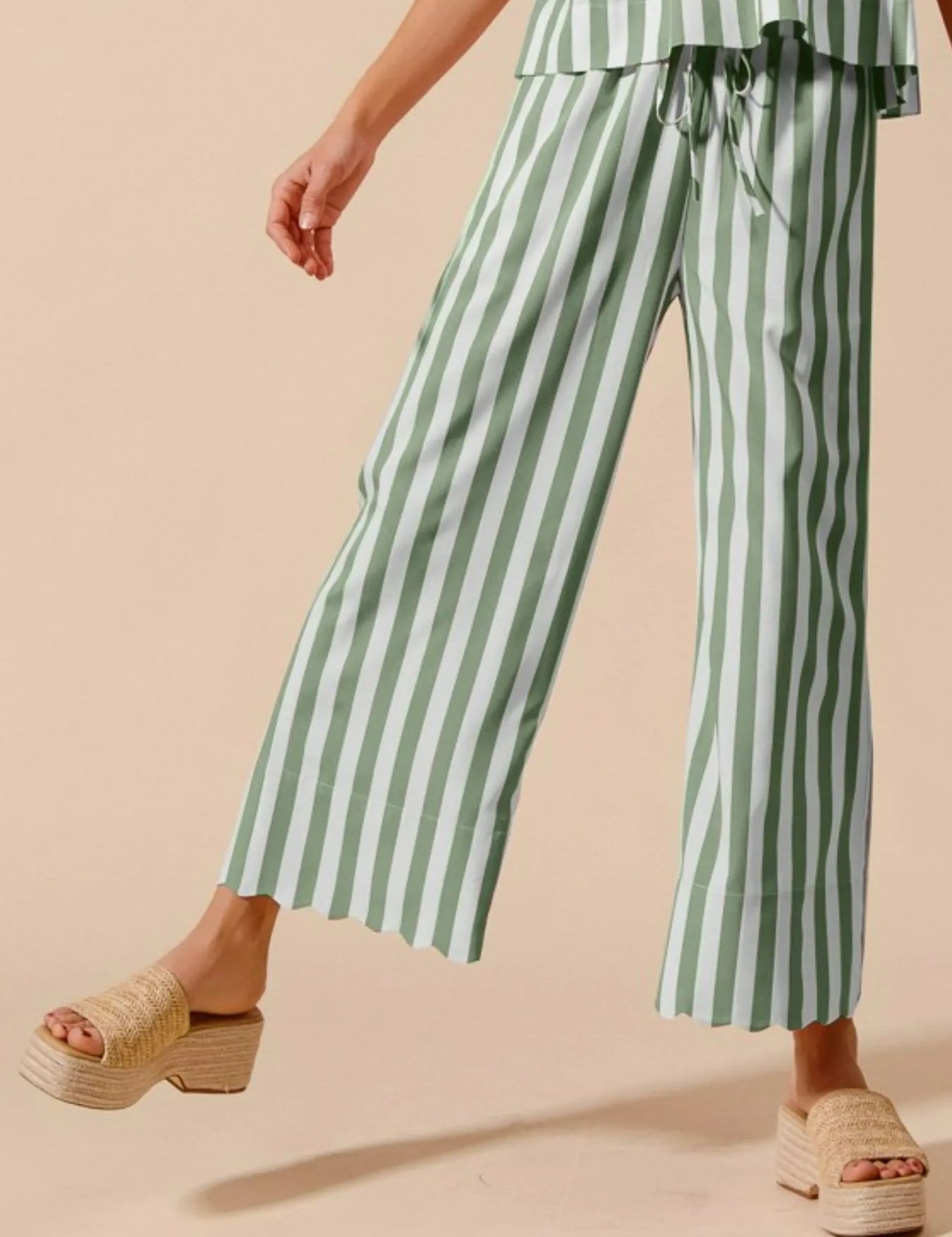 SO ME Front Tie Stripe Puff Sleeves Top and Wide Leg Pants Set | Outfit Sets Daverri Fashions