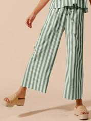 SO ME Front Tie Stripe Puff Sleeves Top and Wide Leg Pants Set | Outfit Sets Daverri Fashions
