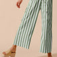 SO ME Front Tie Stripe Puff Sleeves Top and Wide Leg Pants Set Pant Sets