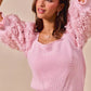 Soft pink SO ME rosette sleeves square neck knit sweater top