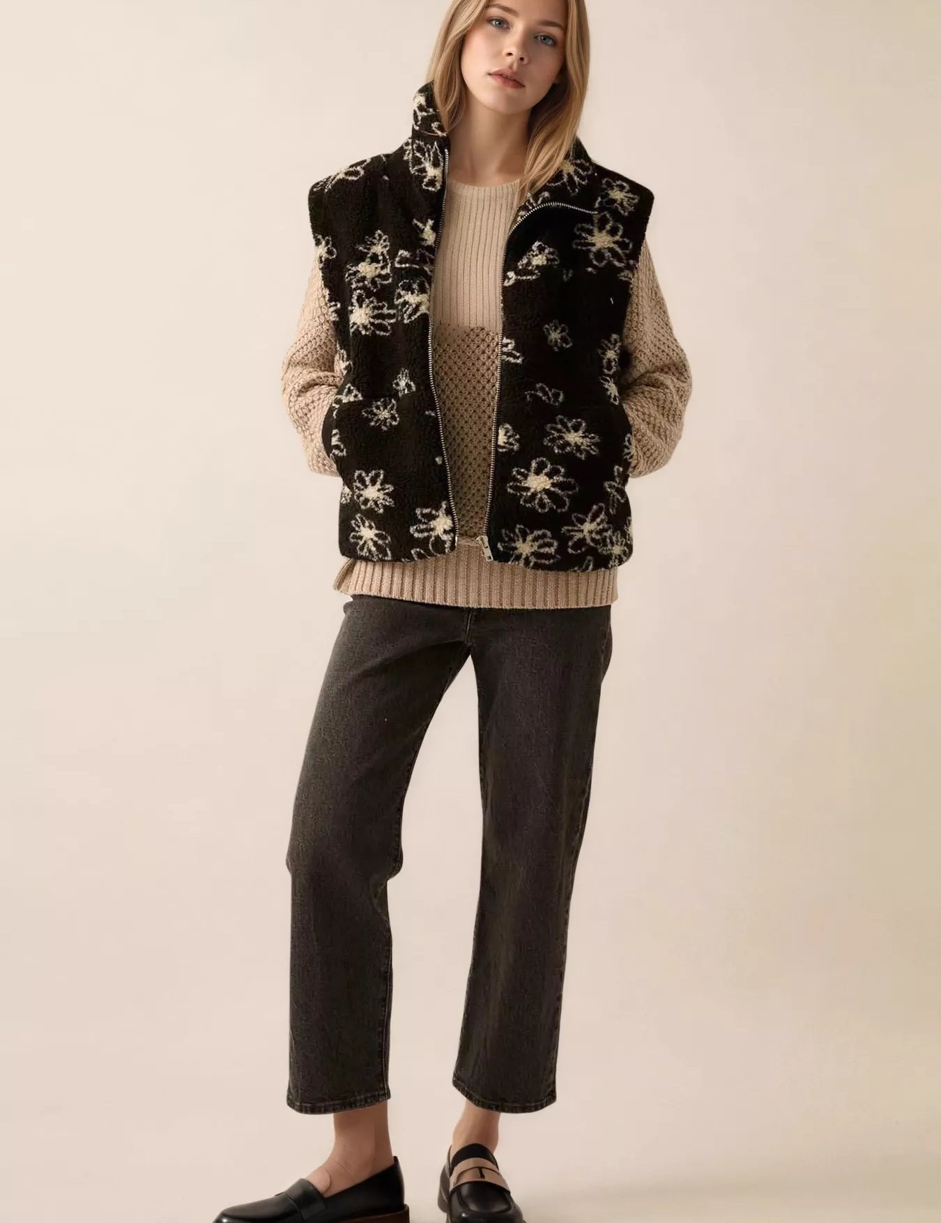 Black Zip Up Vest Coat with Pockets | Vest Jackets Daverri Fashions
