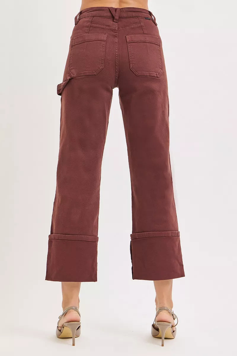 RISEN Full Size High Rise Wide Straight Cuffed Patch Jeans Plus Size | Jeans Daverri Fashions