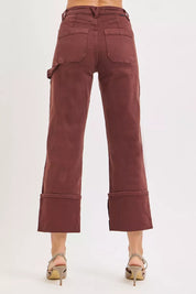 RISEN Full Size High Rise Wide Straight Cuffed Patch Jeans Plus Size | Jeans Daverri Fashions