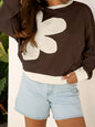 Flower Patch Drop Shoulder Sweatshirt - DAVERRI FASHIONS