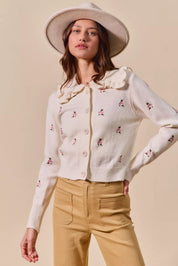SO ME Collared Floral Embroidered Button Down Sweater Cardigan | Cardigans Daverri Fashions