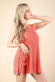 VERY J Slit Round Neck Top and Shorts Sweater Set | Outfit Sets Daverri Fashions