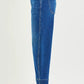 RISEN Mid Rise Crop Barrel Jeans in blue denim with high waist and cuffed ankles