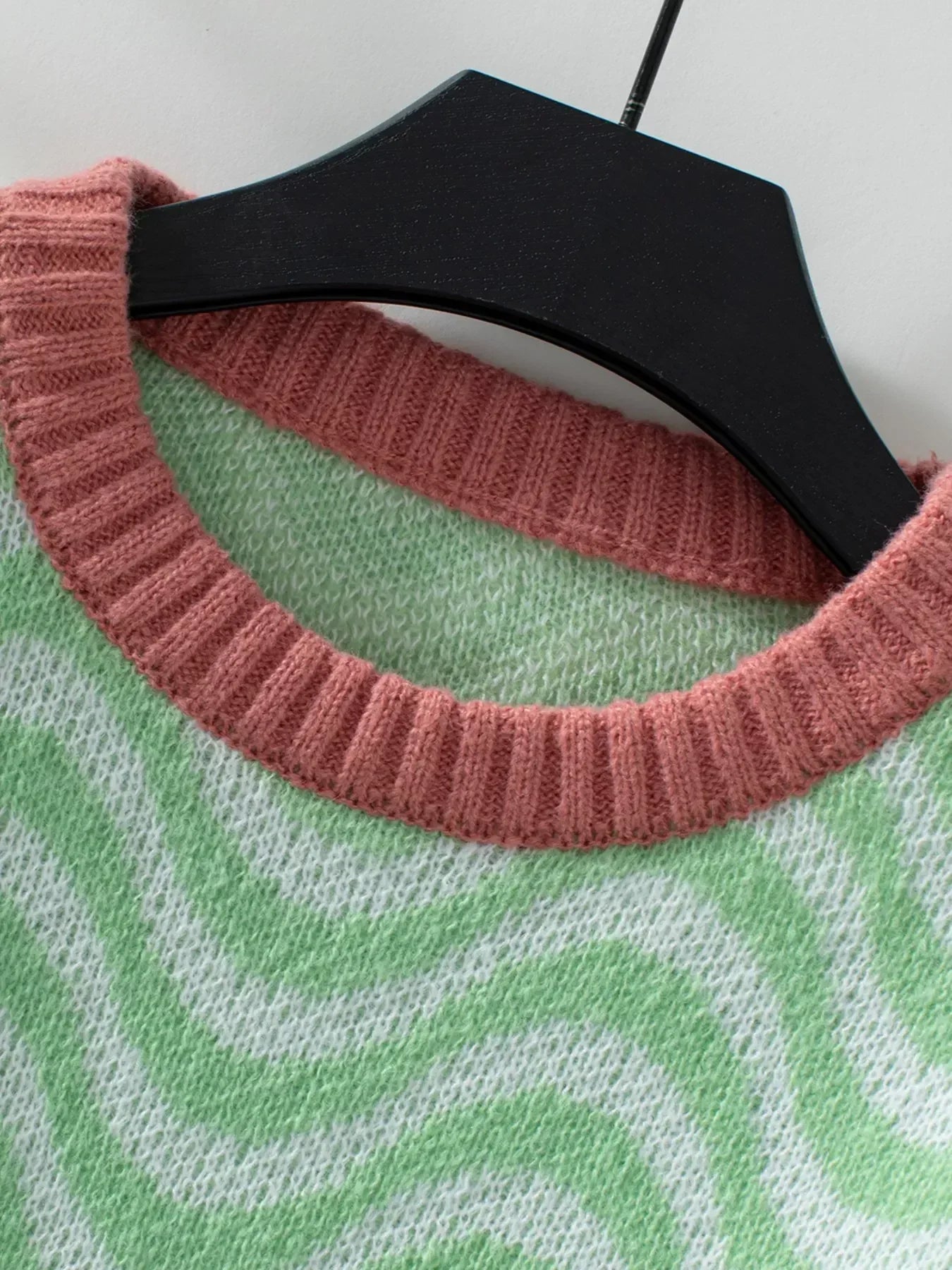 Wavy Striped Round Neck Sweater - DAVERRI FASHIONS