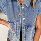 Button Up Cap Sleeve Denim Jacket - DAVERRI FASHIONS